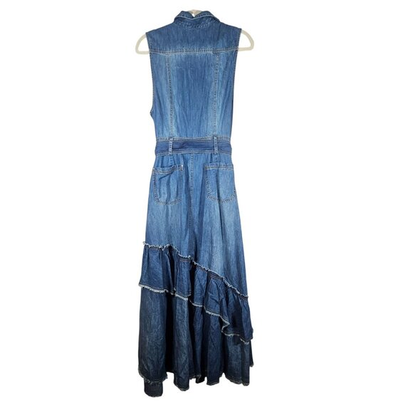 Free People Women Beau Ruffle Midi Western Dress Blue M Cowgirl Boho Cottagecore - Picture 3 of 14